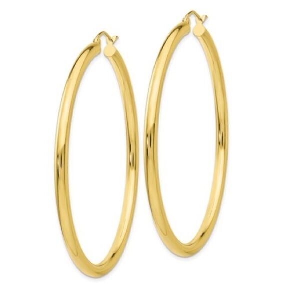 10K Polished 3mm Tube Hoop Earrings - Picture 10 of 11
